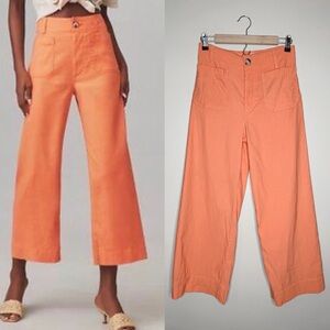 Maeve The Colette Cropped Wide-Leg Pants by Linen Blend 29